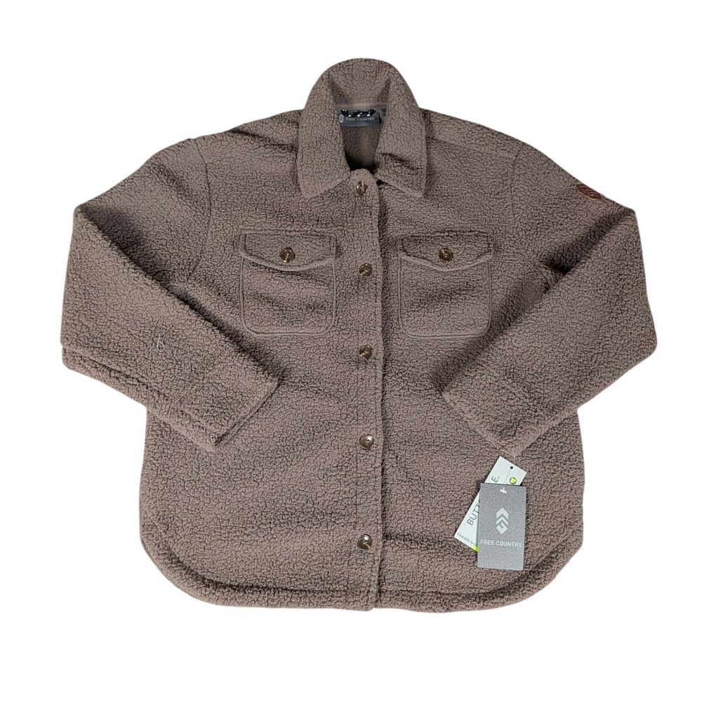 Free Country Butter Pile Shacket Cocoa Brown Sherpa Fleece Button Front‎ Jacket
